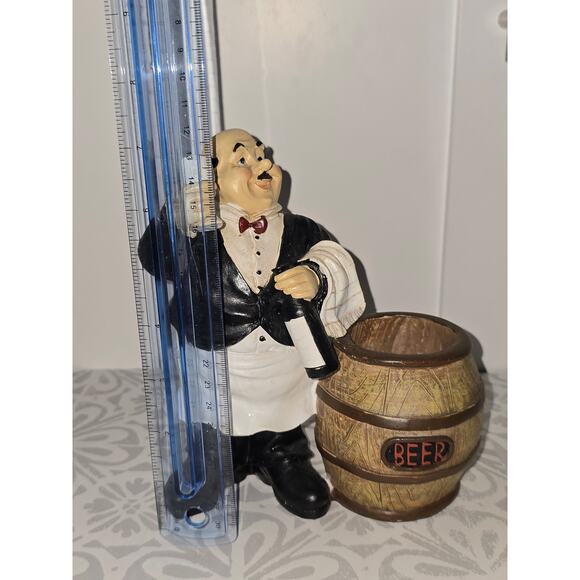 Butler Waiter Beer Barrel Holder Figurine – Bar/Desk Organizer - Picture 12 of 13